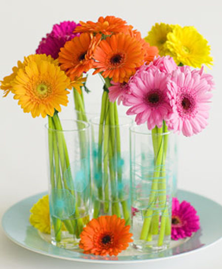Centros de mesa y arreglos florales con gerberas